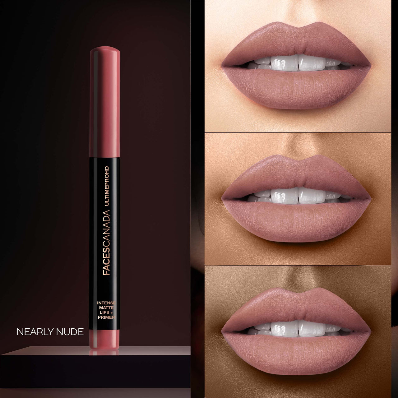 FACESCANADA Ultime Pro Hd Intense Matte Lipstick + Primer - Obsessed (Red), 1.4G & Faces Canada Ultime Pro Hd Intense Matte Lipstick + Primer - Nearly Nude (Nude), 1.4G