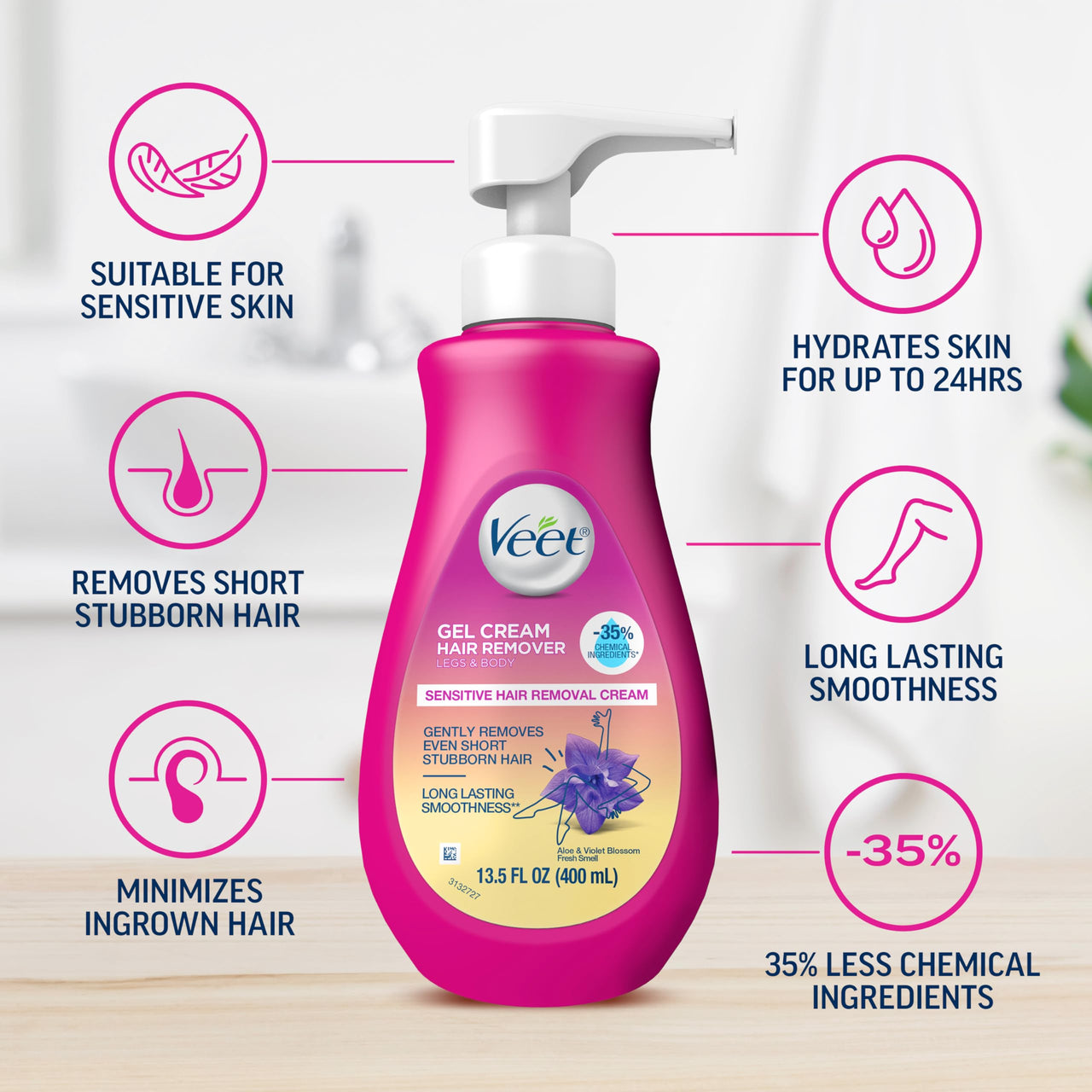 Veet Hair Removal Gel Cream, Sensitive Skin Formula, 400Ml, Women