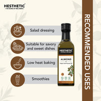 HESTHETIC Premium Virgin Cold Pressed Sweet Almond (Badam) Oil – 250ml, 100% Pure & Natural, Rich in Vitamin E, Moisturizing Oil for Skin, Hair & Nails, Cold-Pressed, Glass Bottle