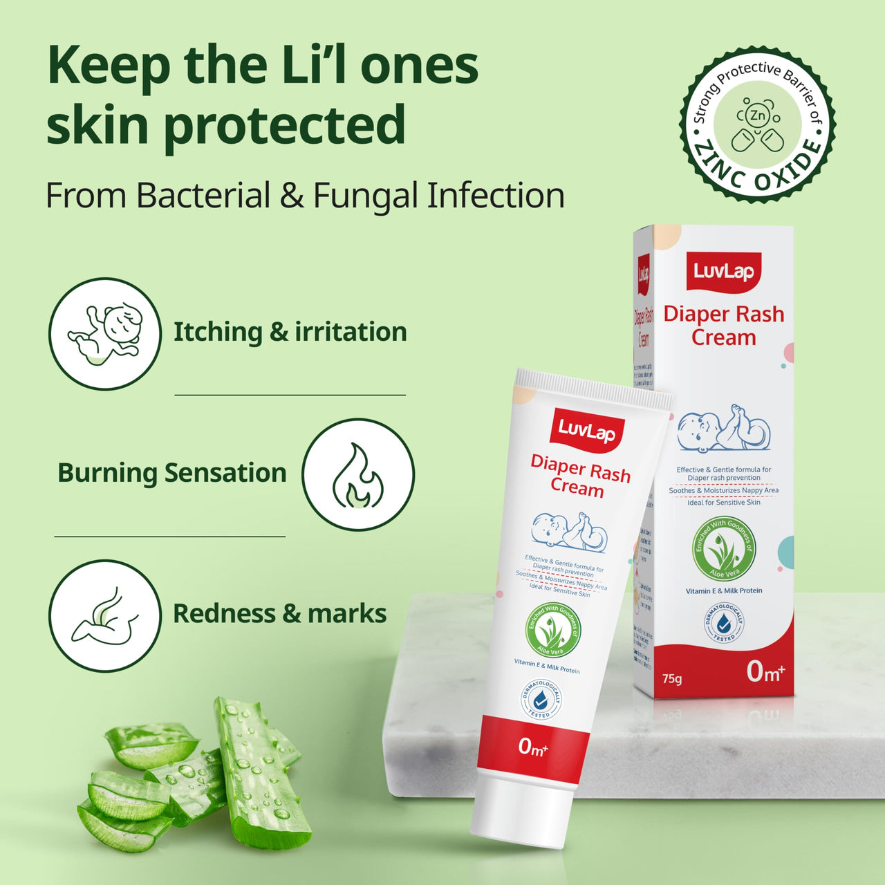 LuvLap Baby Diaper Rash Cream, 75g, Nappy cream for newborns & babies, Diaper Rash Prevention & treatment, Natural Cream with goodness of Aloe Vera, Vitamin E & Milk Protein, Dermatologically tested