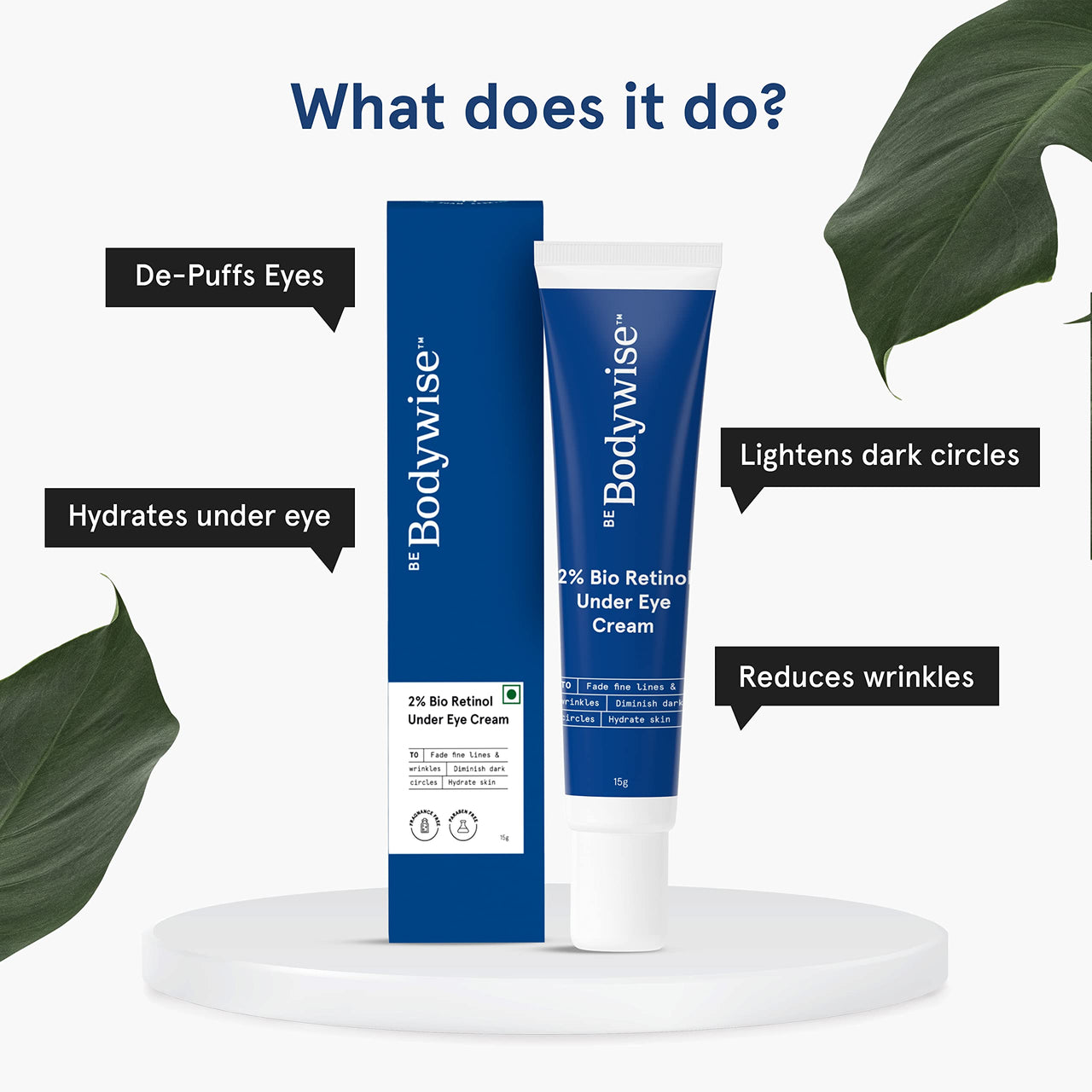 Be Bodywise 2% Bio Retinol Under Eye Cream 15g | With 2% Bio Retinol, 1% Niacinamide & 2% Kakadu Plum | Helps to Reduce Dark Circles, Fine Lines & Wrinkles, Puffed Eyes