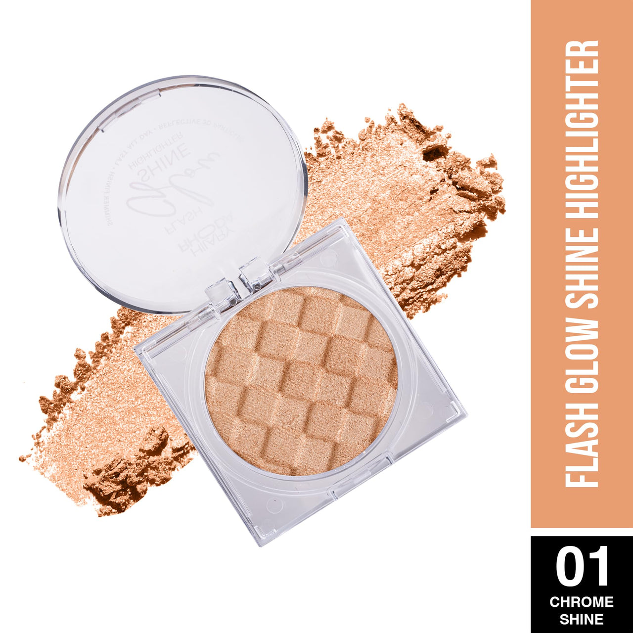 Hilary Rhoda Flash Glow Shine Highlighter | Rich Colour Payoff | Superfine Particles | 3D Reflective Glow | Blends Flawlessly -7g (Chrome Shine -Shade 01)