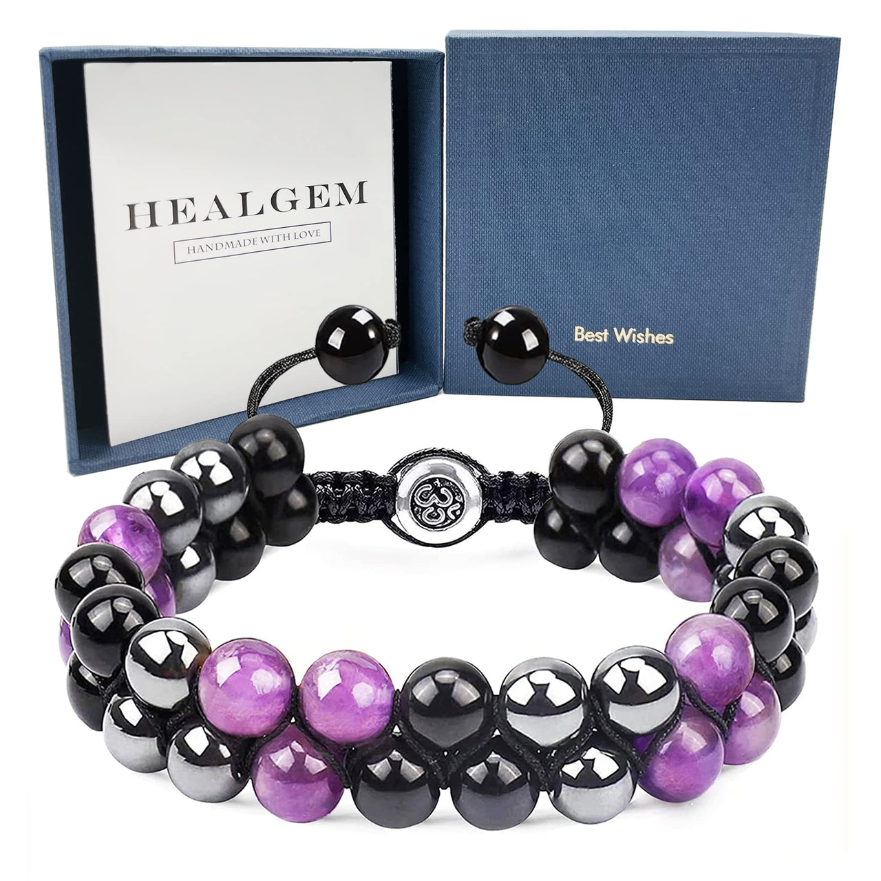 Triple Protection Bracelet for Men Women, Genuine Amethyst Black Obsidian Hematite 8mm Beads Bracelet ,Handmade Natural Stone Crystal Bracelets for Protection Healing Balance Amethyst Bracelet