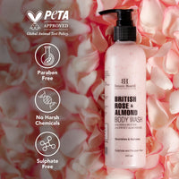 Botanic Hearth British Rose & Almond Body Wash with Shea Butter | Moisturizing Body Wash Shower Gel for Softer, Smoother Skin | Sulfate & Paraben Free | for Women & Men | 245ml