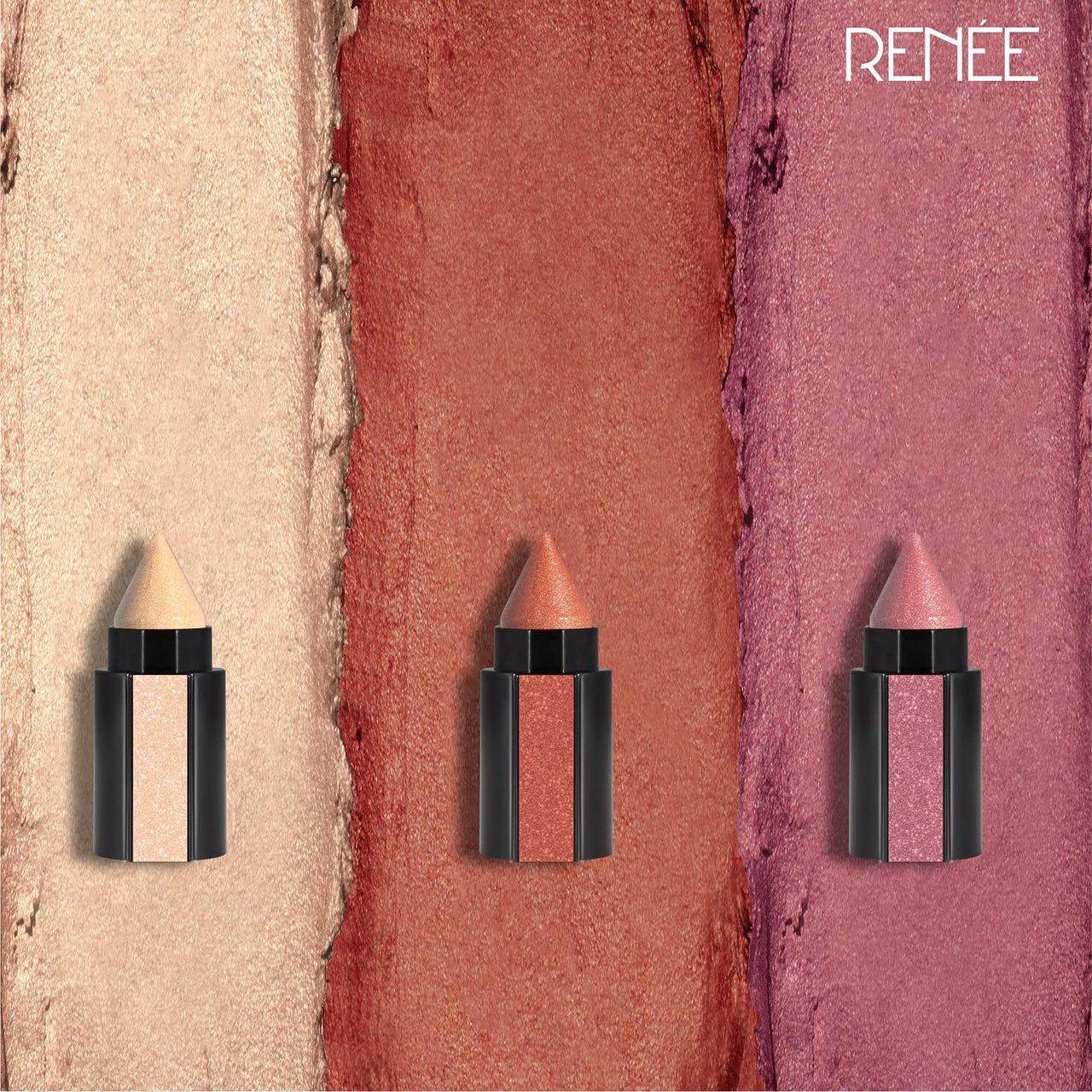 RENEE Fab 3 In 1 Eyeshadow 4.5Gm - Highly Pigmented 3 Shades In 1 Stick, Adds Dimension And Intensity With Shimmery Finish, Enriched With Vitamin E, Assorted