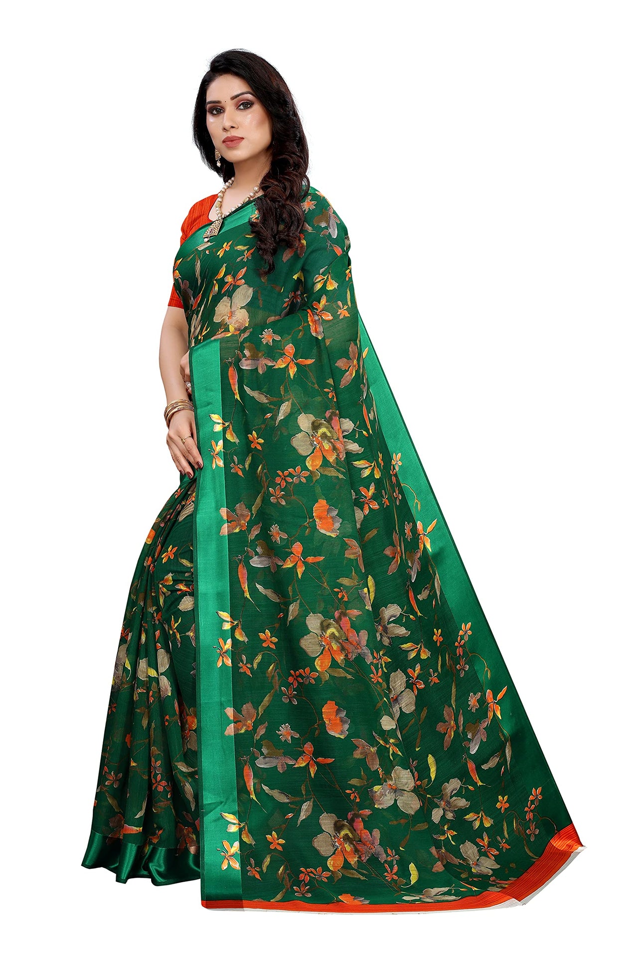 Tarshika Women's  Linen Blend Printed Saree With Blouse Piece(LINEN SAREE_NEW)