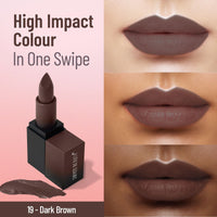 Swiss Beauty Hd Matte Pigmented Smudge Proof Lipstick | Creamy Matte Long Stay Lipstick | Dark Brown, 3.4g