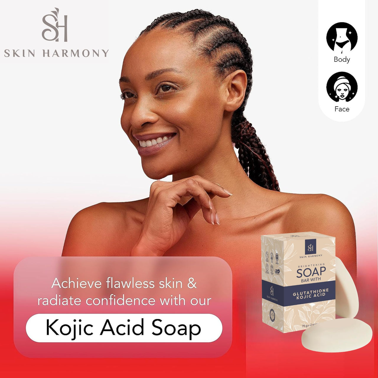 Kojic Acid & Glutathione Soap | Whitening Soap | Body Tan Removal | Bath Soap for Men & Women | Remove Dark Spots & Hyperpigmentation | For Glowing Skin, 75g x 2