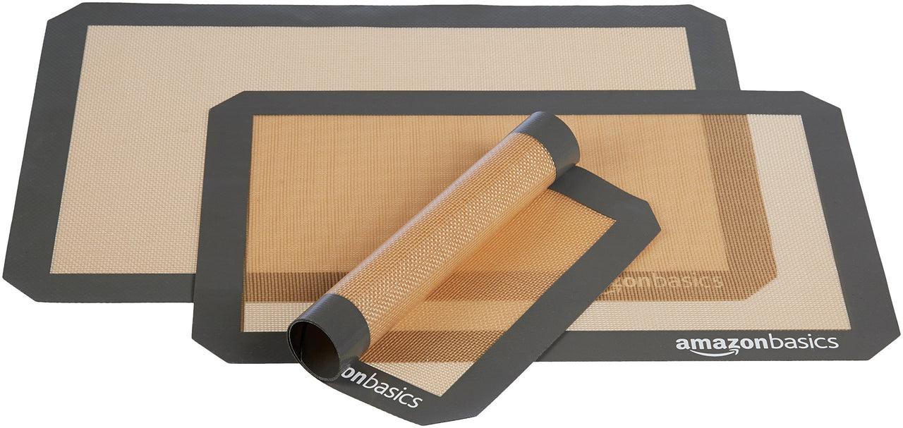 Basics Rectangular Silicone, Non-Stick, Food Safe Baking Mat, Pack of 3, Beige/Gray, 16.5" x 11.6" 3-Pack Baking Mats