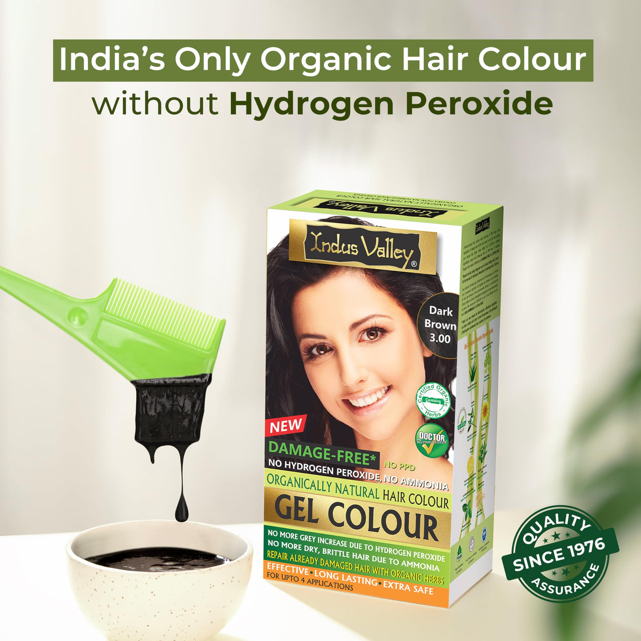 INDUS VALLEY Damage Free Natural Gel Hair Colour for Women | Ammonia & PPD Free Organic Hair Colour with 100% Grey Coverage, Long Lasting Conditioning Hair Color | Dark Brown 3.00, 220 ml - Pack of 3