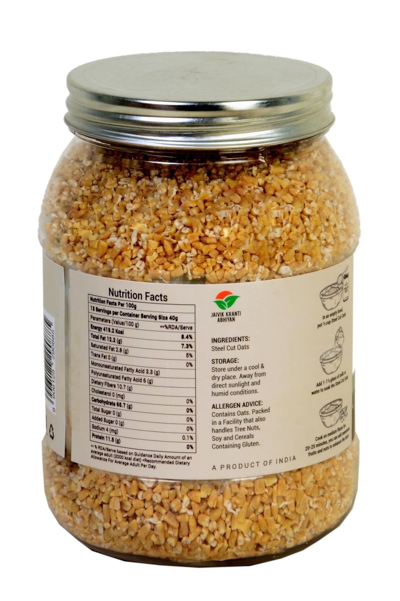 Orgrain India Steel Cut Oats 650g | Steel Cut Oats for Weight Loss | Sugar Free Oats | Healthy Breakfast | 100% Wholegrain Healthy Breakfast