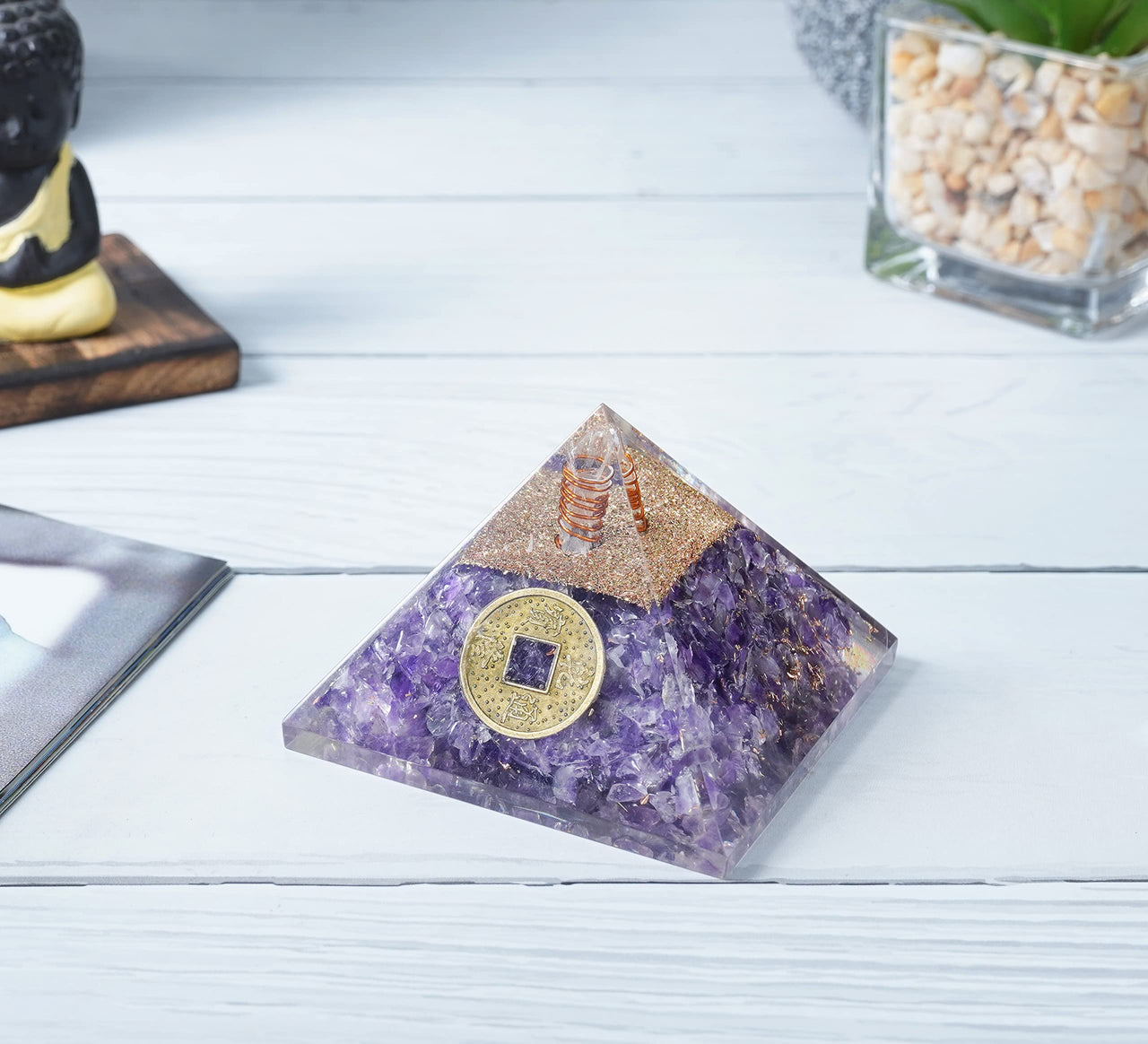 Crocon Amethyst orgone Pyramid Healing Stone orgonite Gemstone Pyramid Stones Reiki Crystal Balancing Meditation Chakra organite Gift Home Office Decor Size 3 inch app. Amethyst Stone