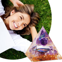 Orgone Pyramid - Orgonite Healing Amethyst Crystal Sphere with Reiki Obsidian Protection Handmade Pyramids Valentines Day Gift Home Office Decor Positive Energy for Balancing (Amethyst+Tree Of Life) Amethyst+Tree Of Life