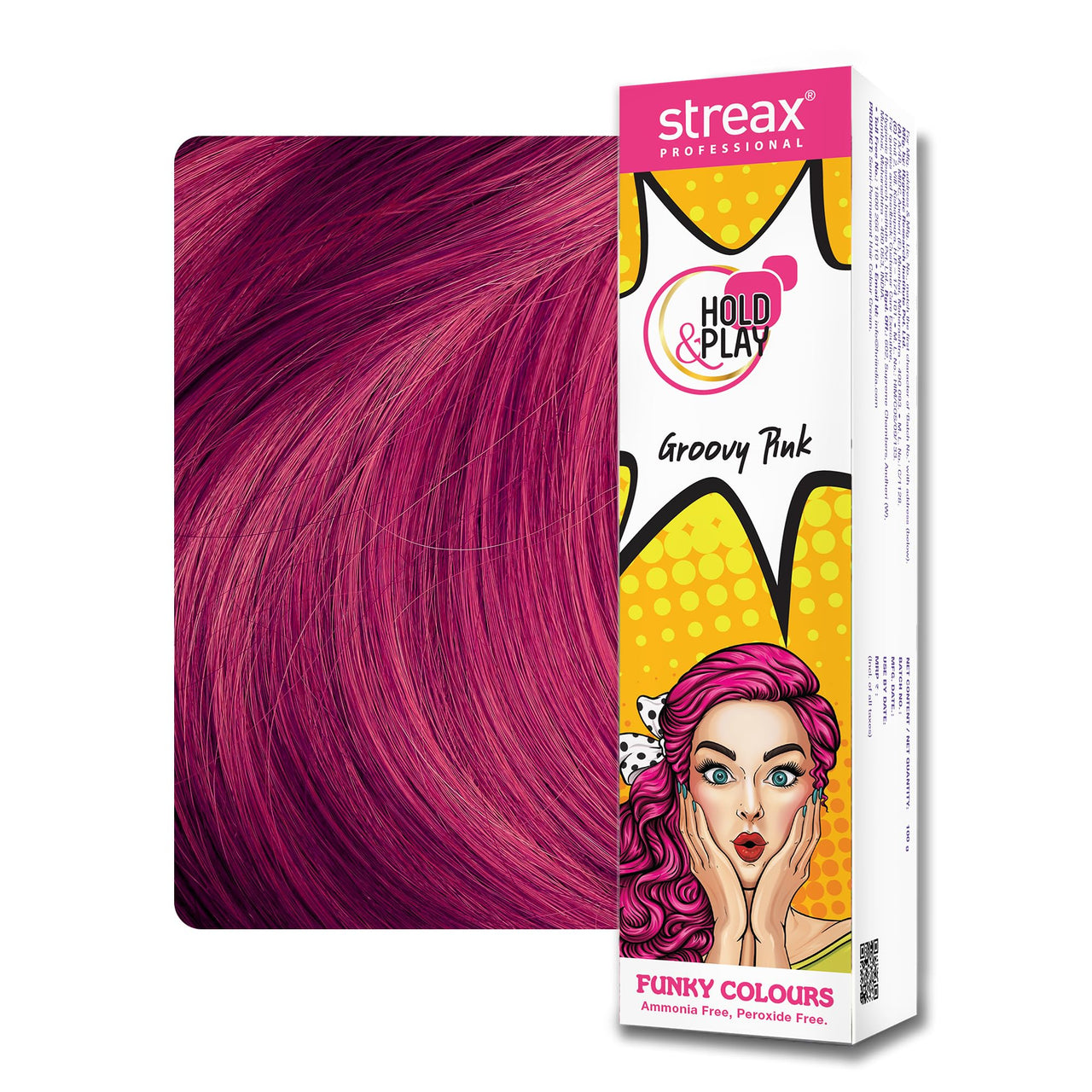 Streax Professional Hold and Play Funky Colours, Hair Color, 100g - Groovry Pink
