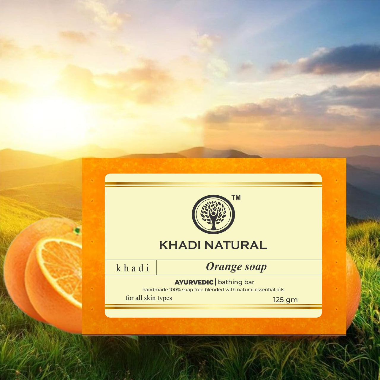 Khadi Natural Herbal Orange Handmade Soap, 125 g |Herbal Bathing Soap for Glowing Skin | Natural Soap with Essential Oils | Gently exfoliates skin | Suitable for All Skin Types| (Orange, Pack 7)