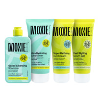 MOXIE BEAUTY Curly Hair Routine Set | Boosts Curl Definition & Retains 96% Moisture | Gentle Cleansing Shampoo, Ultra Hydrating Conditioner, Flexi Styling Serum Gel & Super Defining Curl Cream