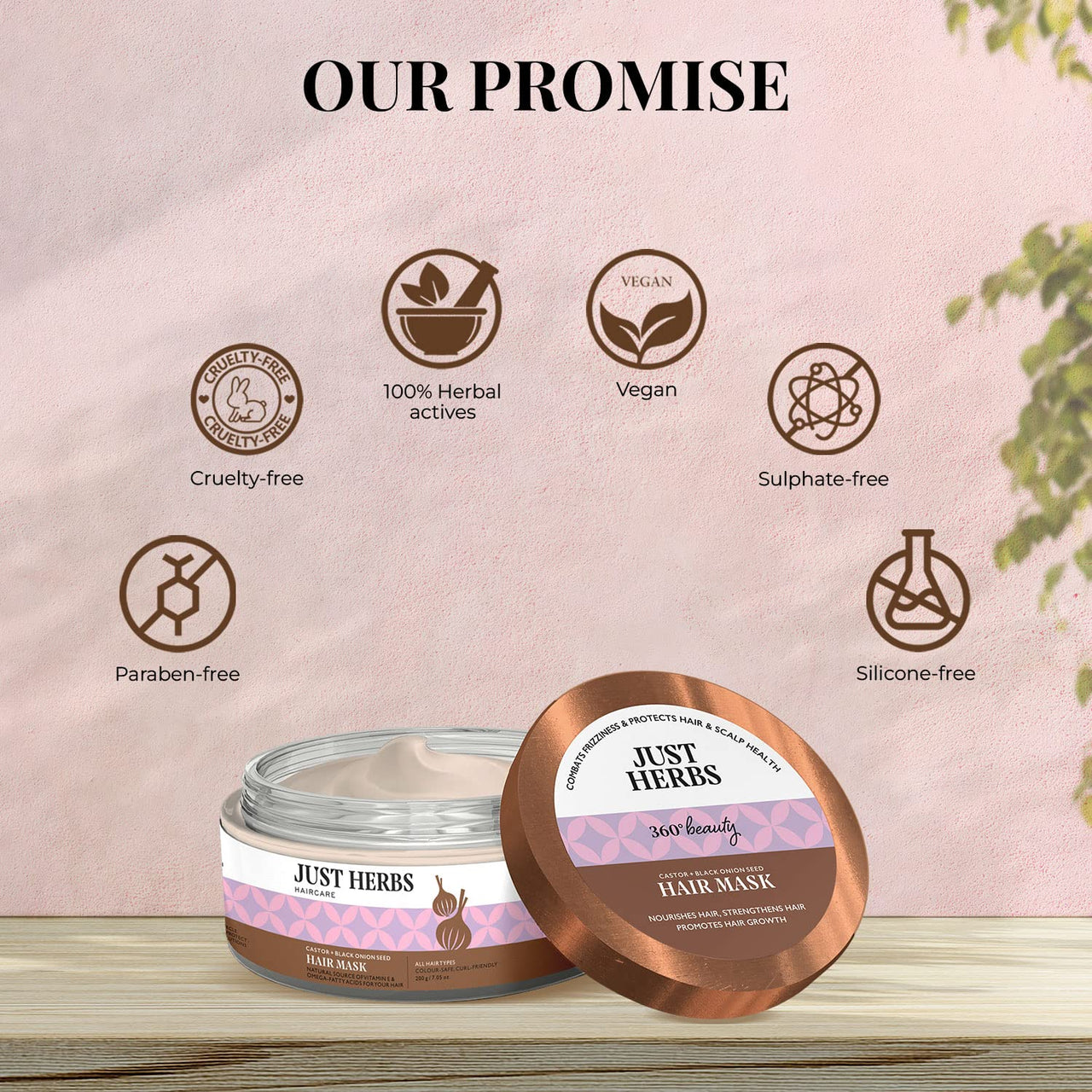 Just Herbs Anti Hairfall Natural Hair Mask with Castor & Black Onion Seed for Dandruff Suitable for Color Treated & All hair types