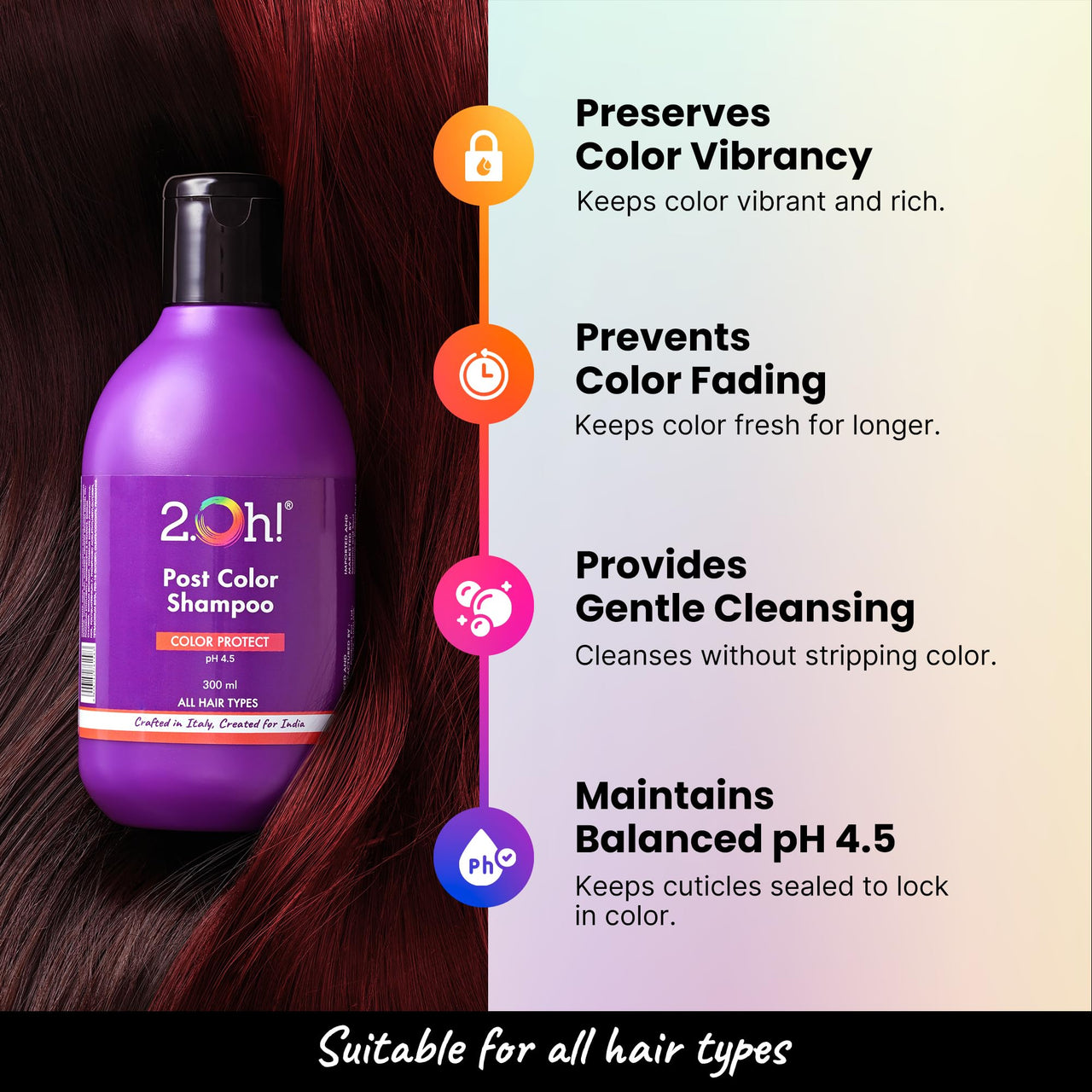 2.Oh! Italian Post Color Shampoo with Color Protect Complex | Daily Use Shampoo for Coloured Hair with pH 4.5 | Anti Frizz Shampoo for Color Treated Hair | Colour Protect Shampoo for Women and Men