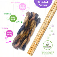 Nature Gnaws Braided Gnaws for Dogs - Premium Natural Beef Dog Chew Treats - Combo of Bully Sticks, Gullet Jerky and Tripe Twists - Rawhide Free 12 Count (Pack of 1)