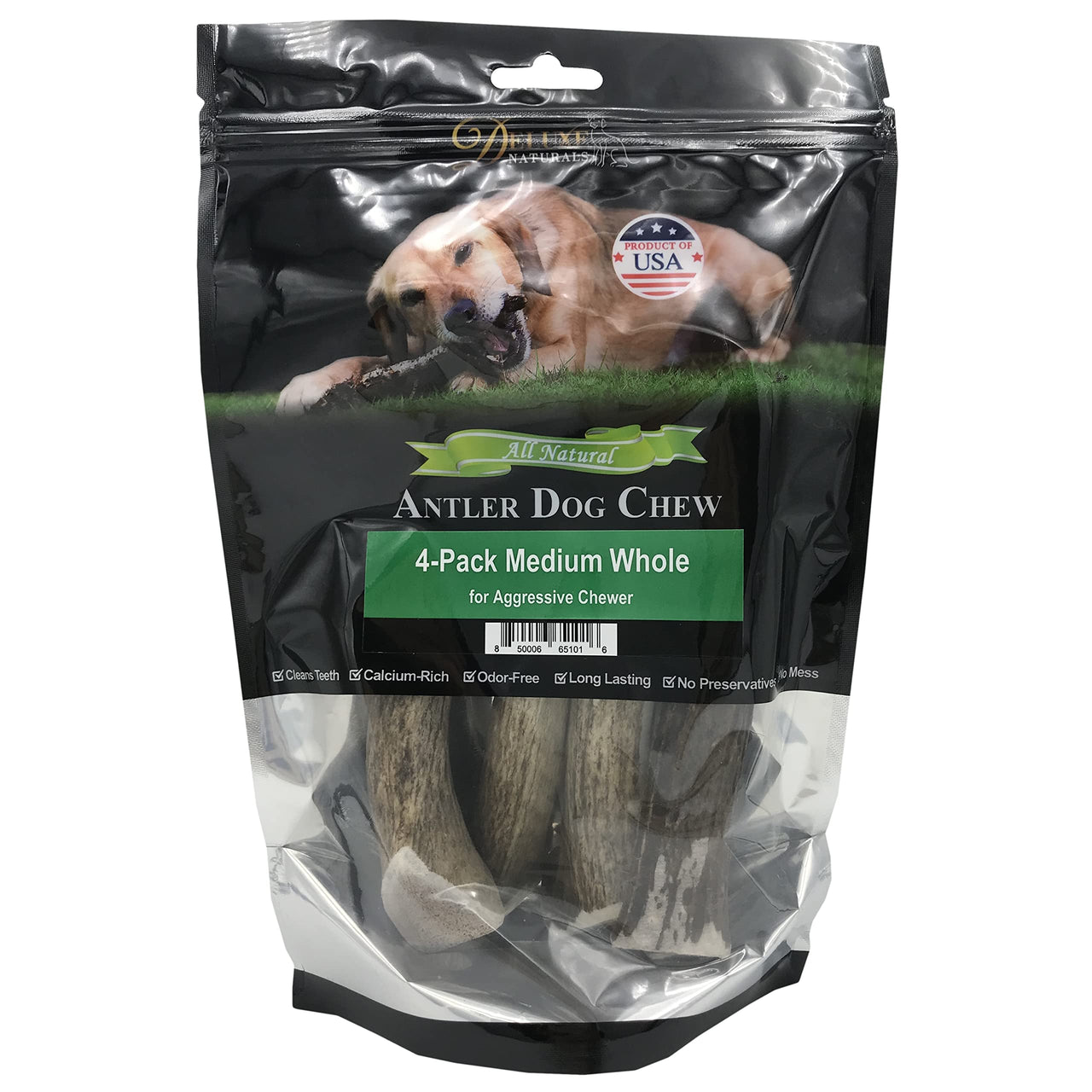 Elk Antler Chews for Dogs | Naturally Shed USA Collected Elk Antlers | All Natural A-Grade Premium Elk Antler Dog Chews | Product of USA, 4-Pack Medium Whole Medium (Pack of 4)