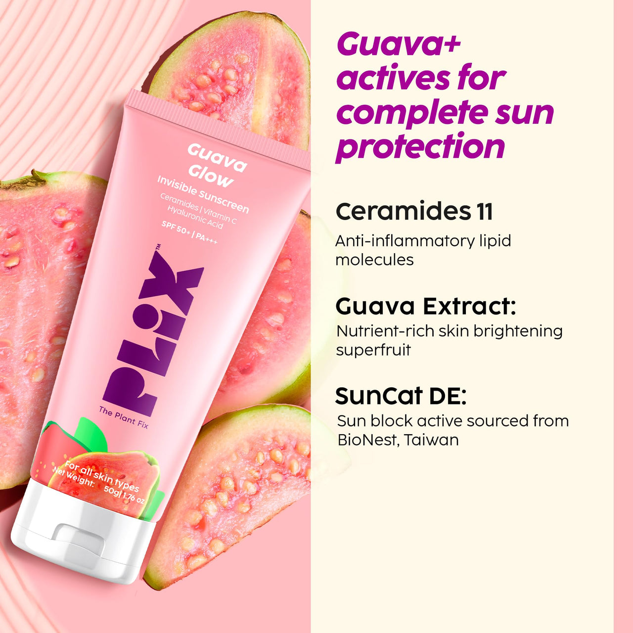 The Plant Fix Plix Vitamin C Guava Skincare Combo, Face Serum, Cleanser & Zero White Cast Sunscreen | For Skin Brightening & Sun Protection | UVA, UVB Shield & Hydration, For Men & Women