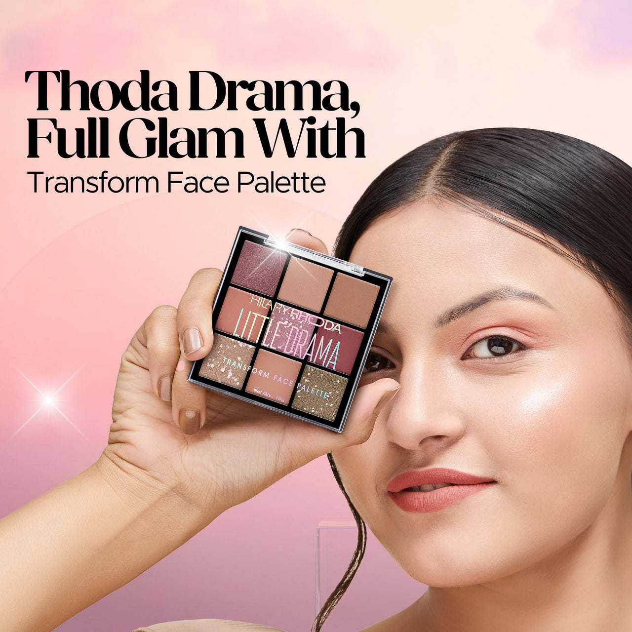 Hilary Rhoda Transform Face Palette|9 Eyeshadows|2 Blushes|Highlighter & Contour|Highly Pigmented|Available In 2 Variants|Matte & Shimmer Finish|All-In-One Kit|18G (Soft Glam - Shade 01)