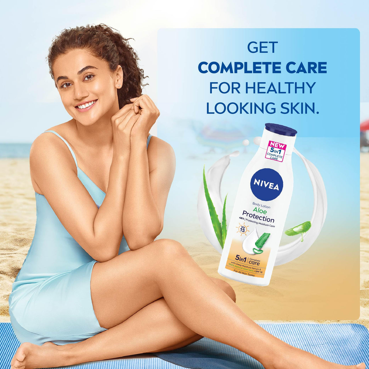 Nivea Aloe Protection Spf 15, Summer Body Lotions For Men And Women For All Skin Type 400ml&Nivea Body Lotion, Aloe Protection Spf 15, Summer Body Lotions, For Men & Women, 200ml, Normal Skin