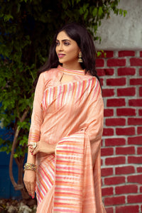 NK Textiles Women's  Ikat Woven Tussar Silk Saree with Tassels