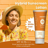 Glamveda Hybrid Sunscreen Lotion Spf 50 PA+++ | Moisturize & Protect | Water and Sweat resistant | All skin types | 60ml