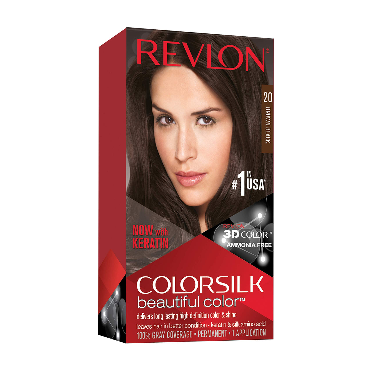 Revlon Colorsilk Beautiful Color, Permanent Hair Color with Keratin, 40ml + 40ml + 11.8ml - 20 Brown Black (Pack of 1)