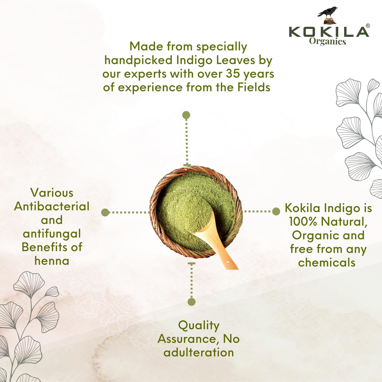 Kokila Indigo Powder 100% Naturals & Organic Hair Coloring, Protects hair from Damage, Dark Brown Color - 1 Box (2 Pouches - 100Gm each) 200Gm