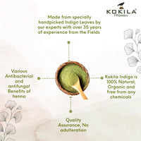 Kokila Indigo Powder 100% Naturals & Organic Hair Coloring, Protects hair from Damage, Dark Brown Color - 1 Box (2 Pouches - 100Gm each) 200Gm