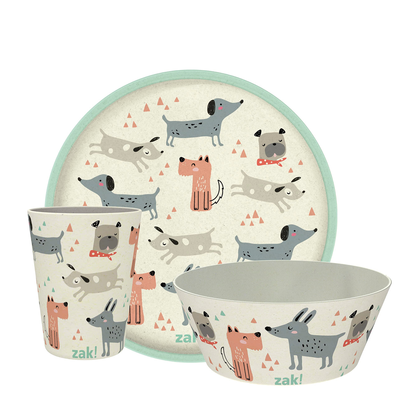 Zak Designs Kids Dinnerware Set 3 Pieces, Durable and Sustainable Melamine Bamboo Plate, Bowl, and Tumbler are Perfect For Dinner Time With Family (Dog) 8" Plate, 6" Bowl, 10oz Tumbler Dog