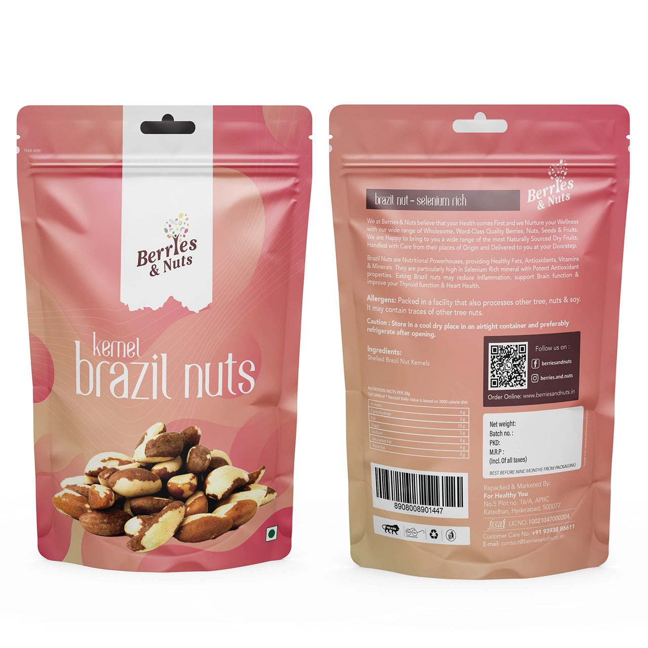 Berries And Nuts Premium Jumbo Brazil Nuts 400 Grams | Selenium Rich | 2 Pack of 200 Grams
