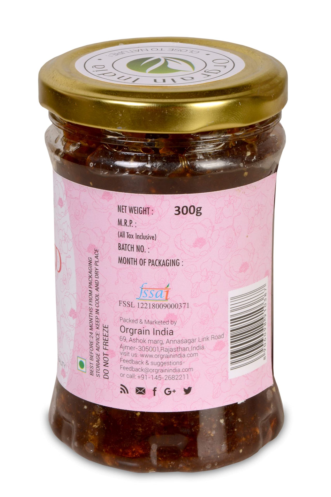 Orgrain India Pushkar Raj Gulkand 1.5kg (Pack of 5 * 300g)