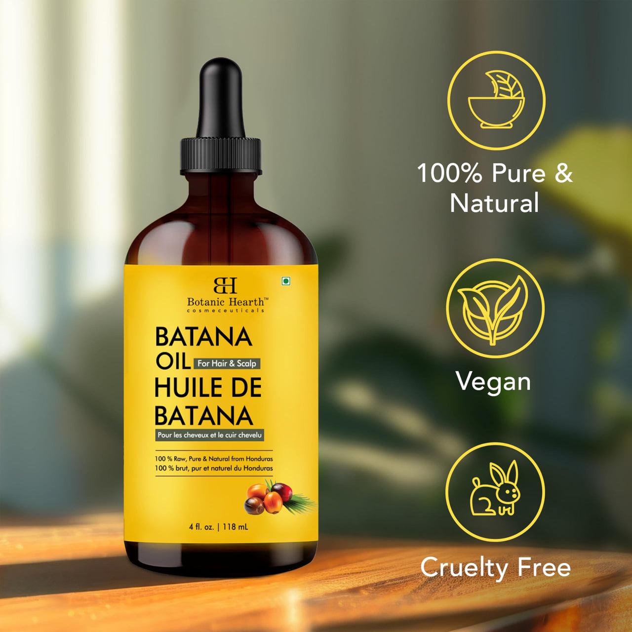 Botanic Hearth Raw Batana Oil for Hair Growth | 100% Pure & Unrefined Oil from Honduras | For Thicker, Stronger Hair - 118 ml