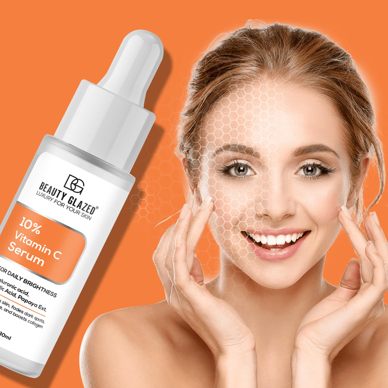 Beauty Glazed Professional 10% Vitamin C Face Serum With Power of 1% Alpha Arbutin, Vita-E, Ferulic Acid | Advance Skin Brightening Formula for Glowing Skin | Uneven Skin Tone | Non Irritating | 30 ml