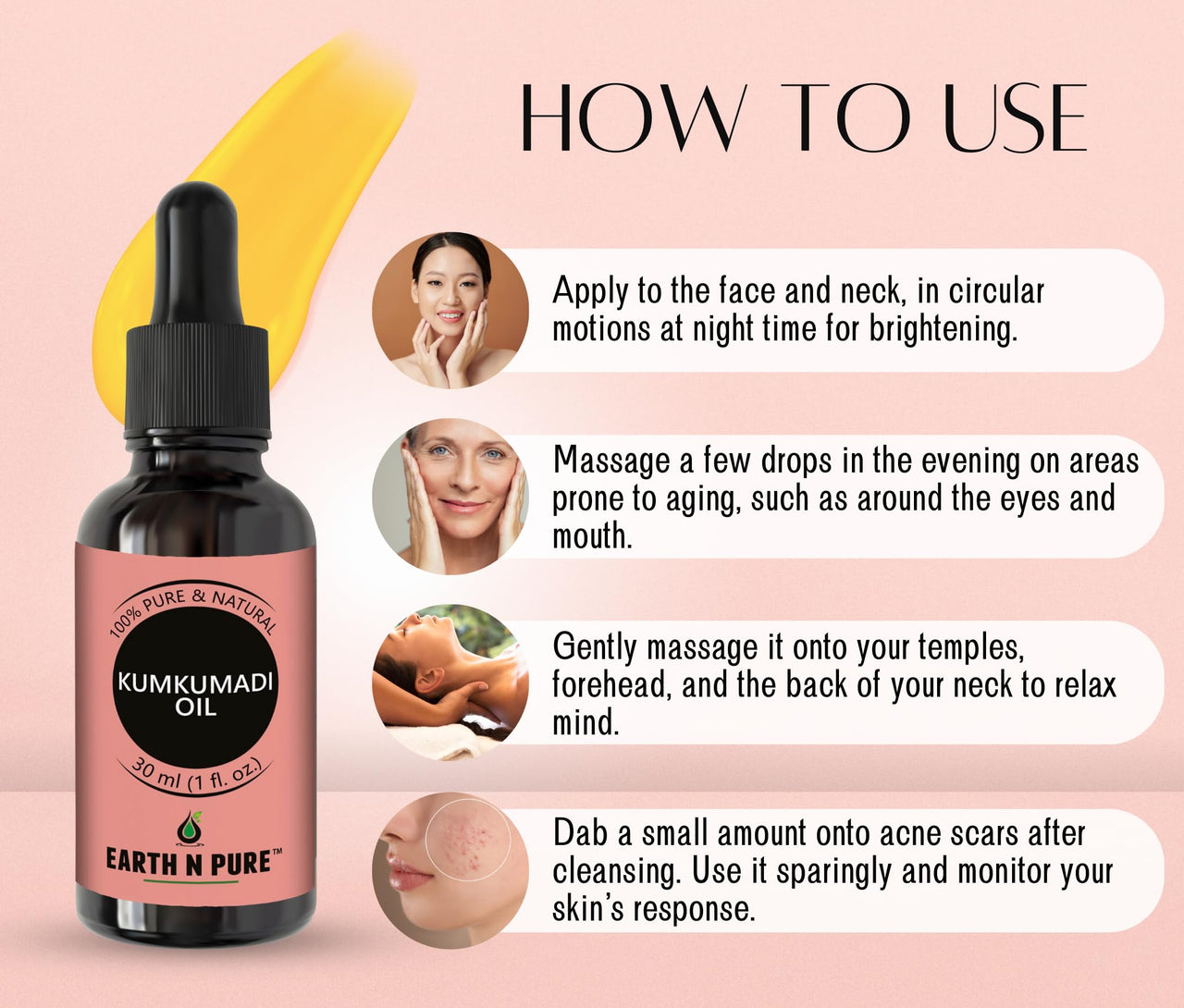 Earth N Pure Kumkumadi Tailam Face Oil Enriched with Saffron and 24 Powerful Herbs, Natural & Therapeutic Grade 100 ml