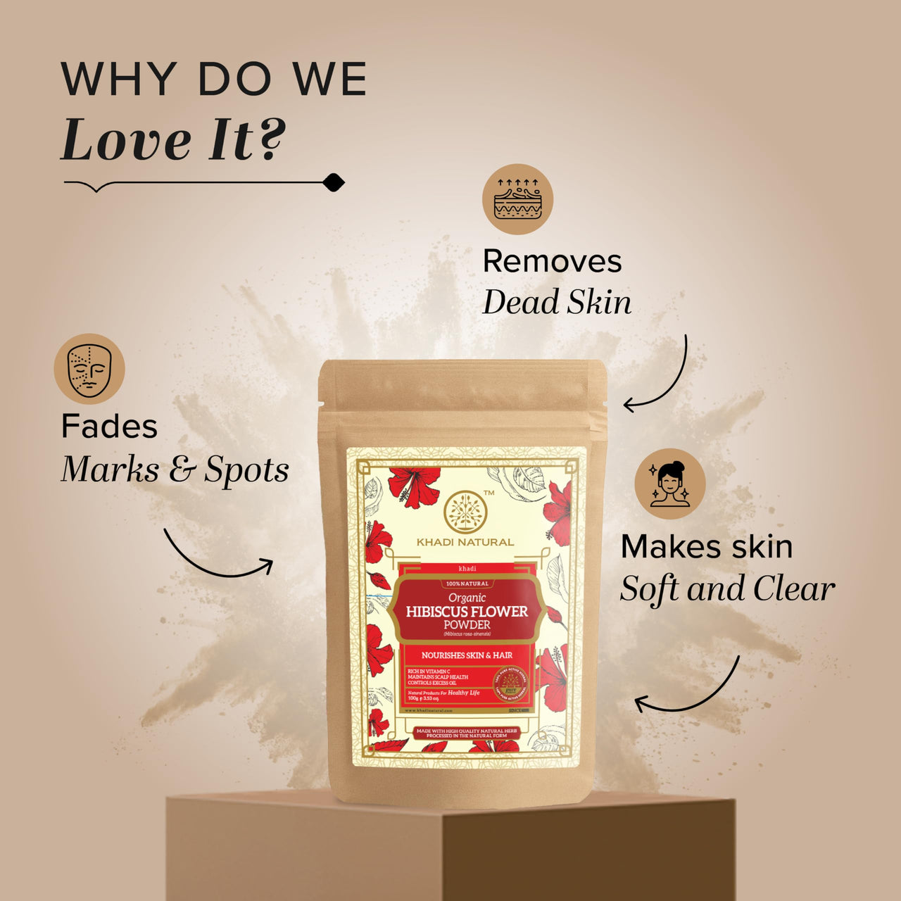Khadi Natural Hibiscus Flower Organic Powder | Hair Conditioning & Strength | Boosts Growth, Adds Shine | No Chemicals | For all hair types | 100 gm