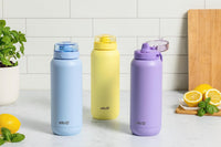 Ello Cooper 22oz Stainless Steel Water Bottle with Straw and Carry Handle, Double Walled and Vacuum Insulated Metal, Leak Proof Locking Lid with Soft Silicone Spout, Reusbale, BPA Free, Lemonade