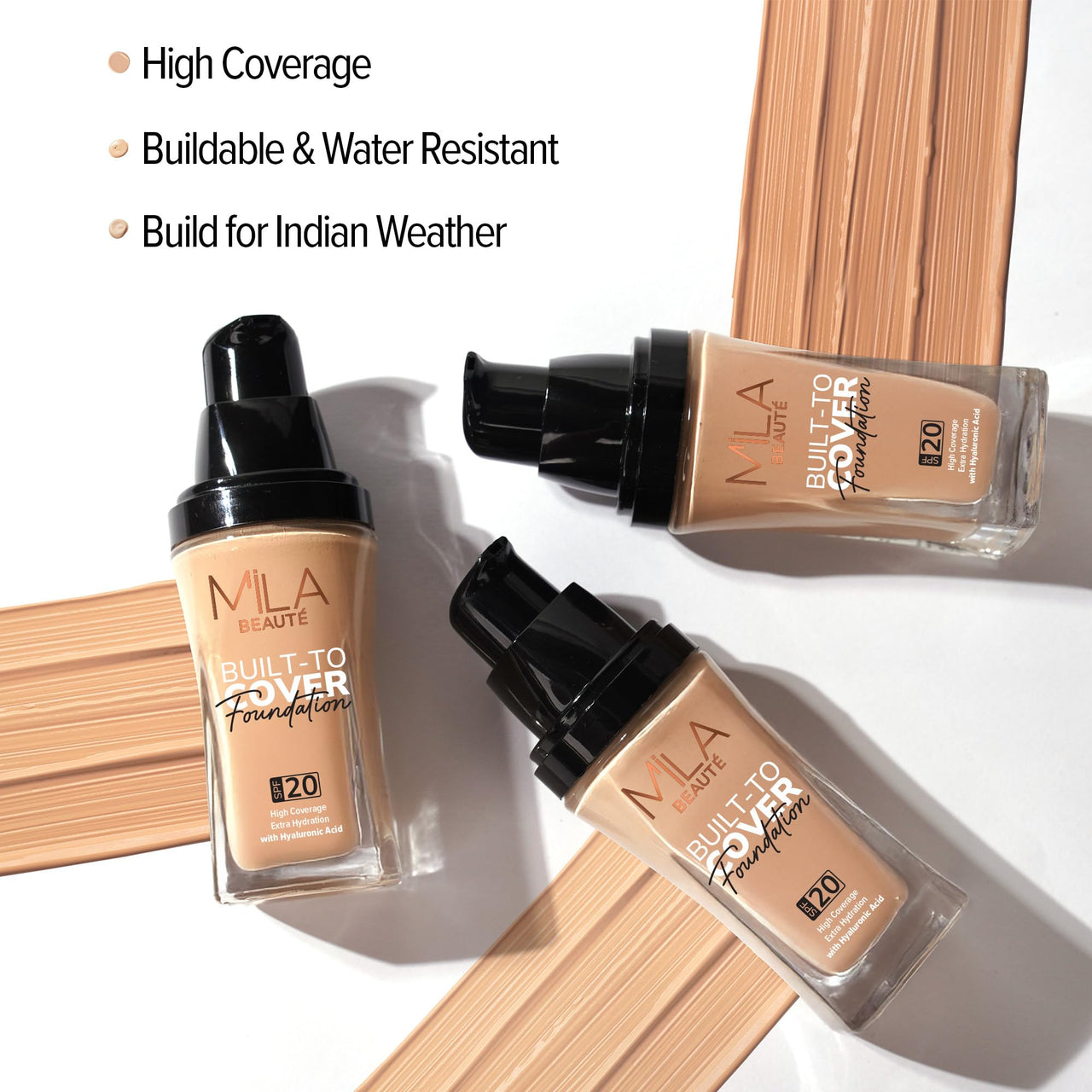 Mila Beauté Built to Cover Liquid Foundation I Medium to Buildable Coverage I Matte Finish I Lightweight I SPF 20 I Super Hydrating with Hyaluronic Acid (M-2-Neutral Wheat, 30ml)