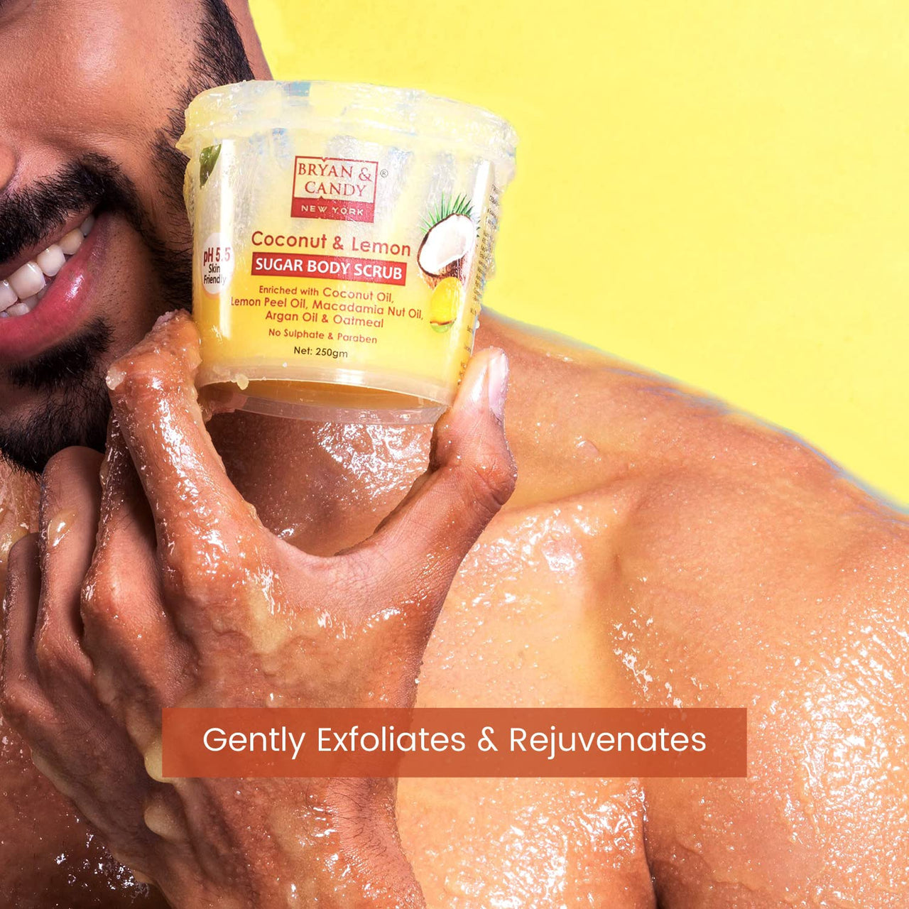 Bryan & Candy Coconut & Lemon Sugar Body Scrub PH 5.5 For Tan Removal & Exfoliation | For Women & Men |Coconut oil, Lemon peel oil, Oatmeal, Macadamia and Argan oil for smooth skin - 250g