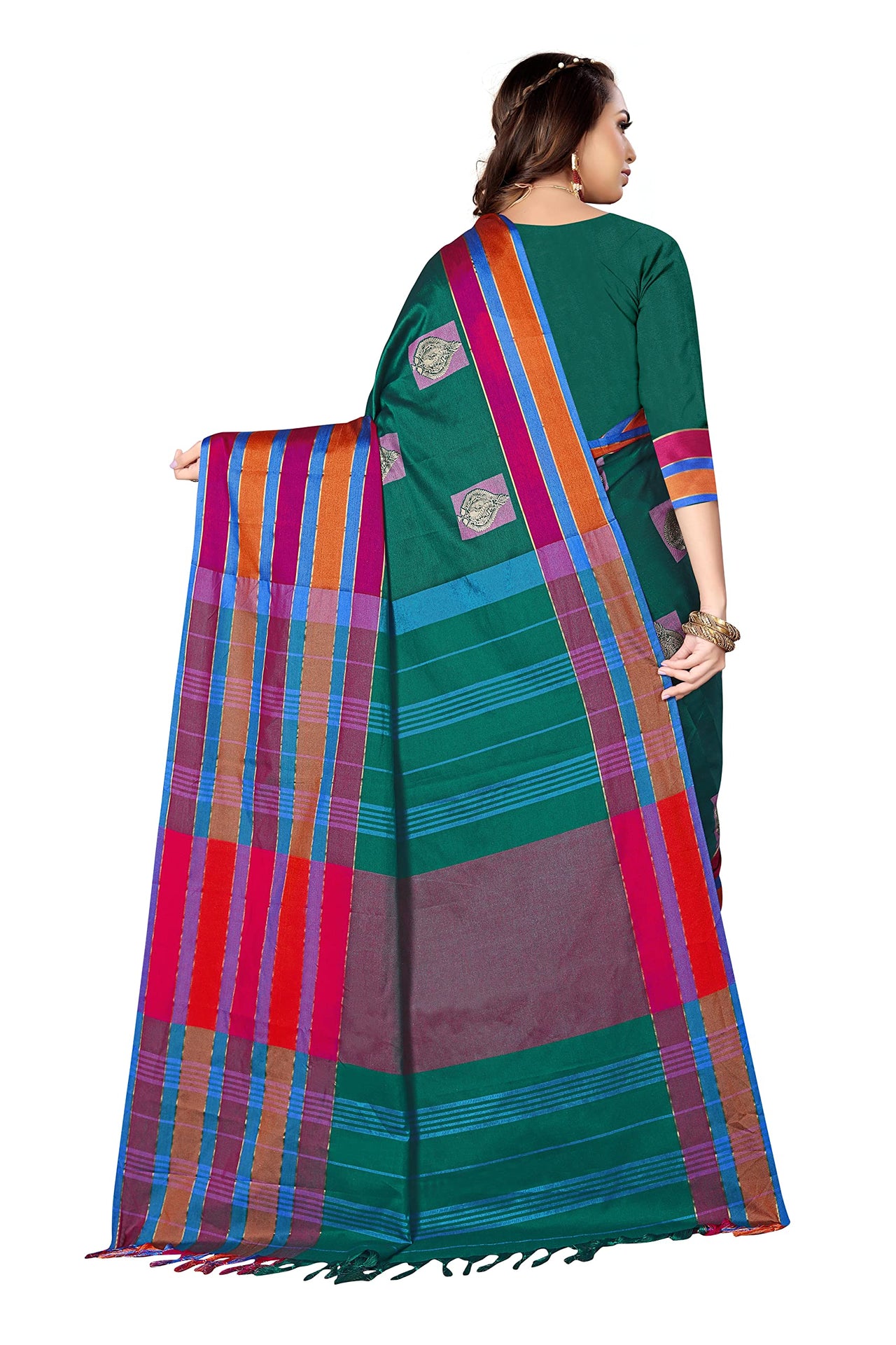 GRECIILOOKS Women's  Art Cotton Silk With Golden Border Printed Soft Silk Saree With Blouse Piece