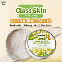 WildOak Korean Rice Face Scrub | Glass Skin & De-Tan | Boosts Collagen Naturally | Gentle Exfoliation for Glowing,Youthful Skin | Anti-Aging & Tan Removal | Hydrates & Repairs Skin Barrier | 100g