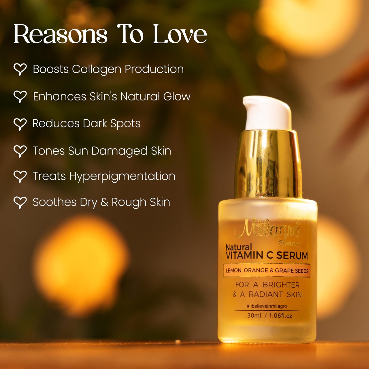 Milagro Beauty 30 ML (Pack of 1) Vitamin C Serum for Face Brightening, Hyper-pigmentation & Wrinkles Skin Clearing Serum with Natural Fruity Goodness of Lemon, Orange, Grape Seeds