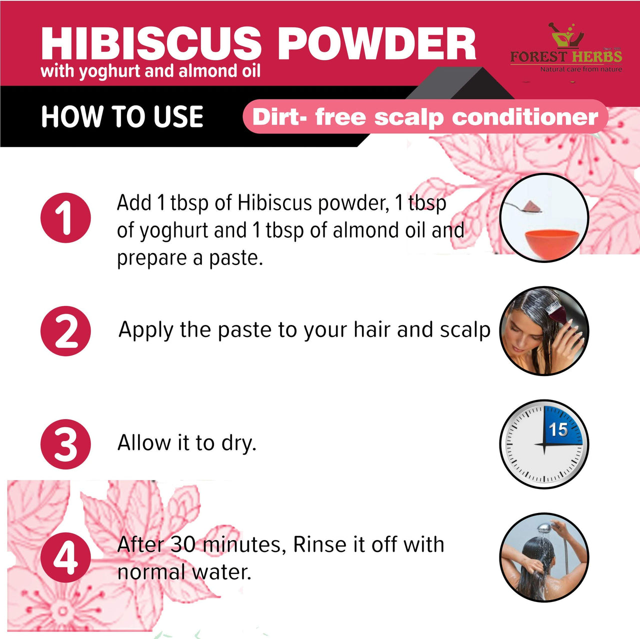 The Forest Herbs Natural Care From Nature Pure Hibiscus Flower Powder 200g (Pack Of 1) | Ideal for Hair pack, Face pack, Eating, and Hibiscus tea | Gudhal Ka Phool Powder | 100% Pure and Natural, No Preservatives