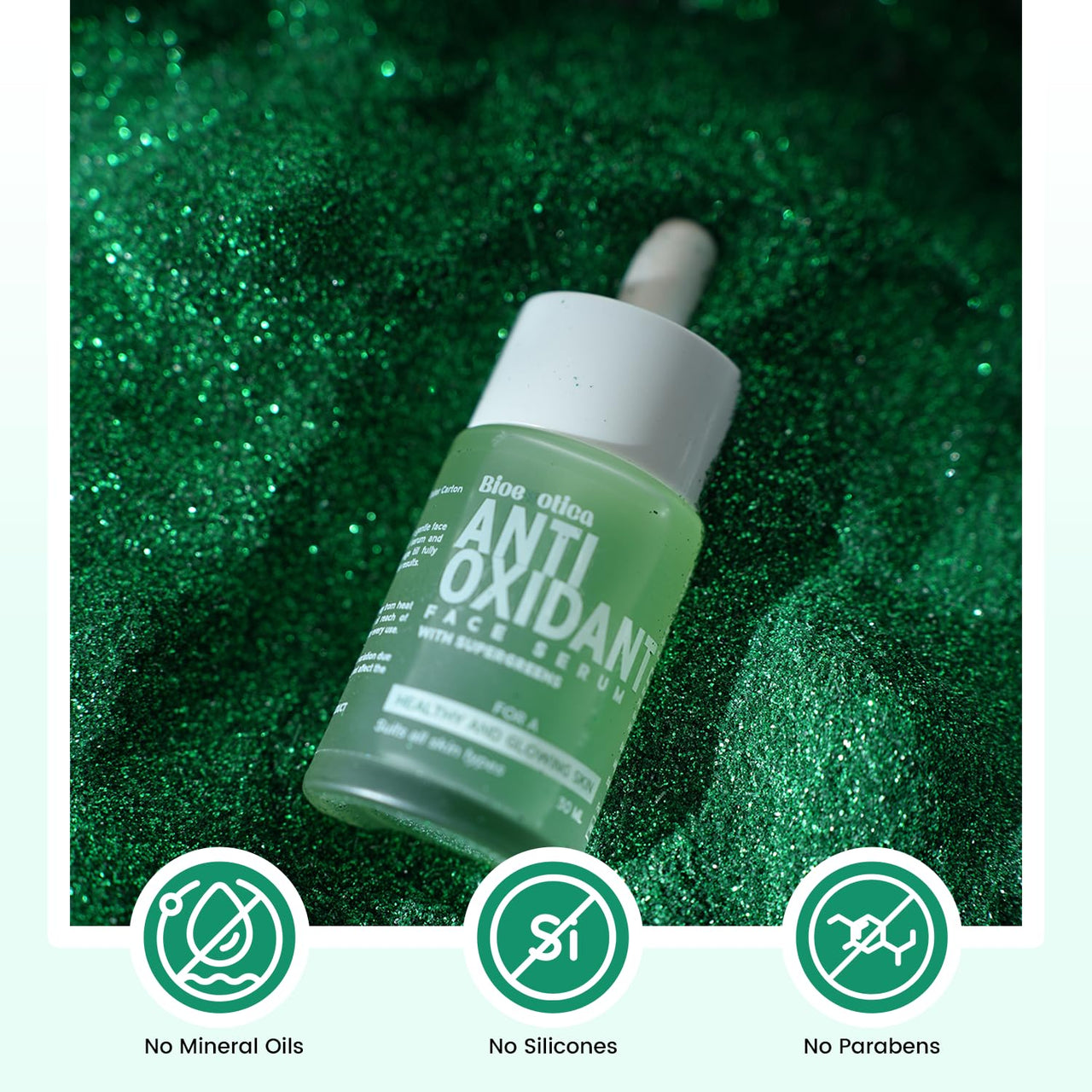 Bioexotica Anti-Oxidant Face Serum Helps Tightening Skin contains Seven Super Herbs & Aloe Vera For 24 Hours Moisturizing Suits All skin Types, No Silicon's & No Parabens - 30 ml (Pack of 1)