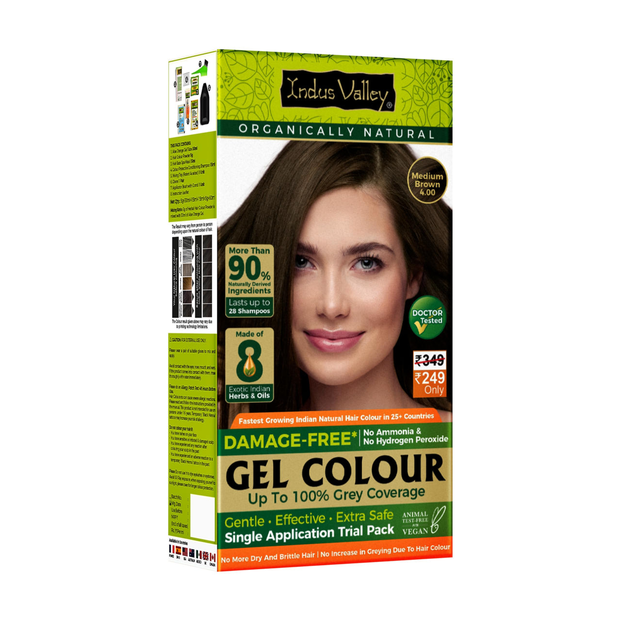 INDUS VALLEY Damage Free Natural Gel Hair Colour for Women | Ammonia & PPD Free Organic Hair Colour with 100% Grey Coverage, Long Lasting Hair Color Trial Pack (Medium Brown, 65 ml)