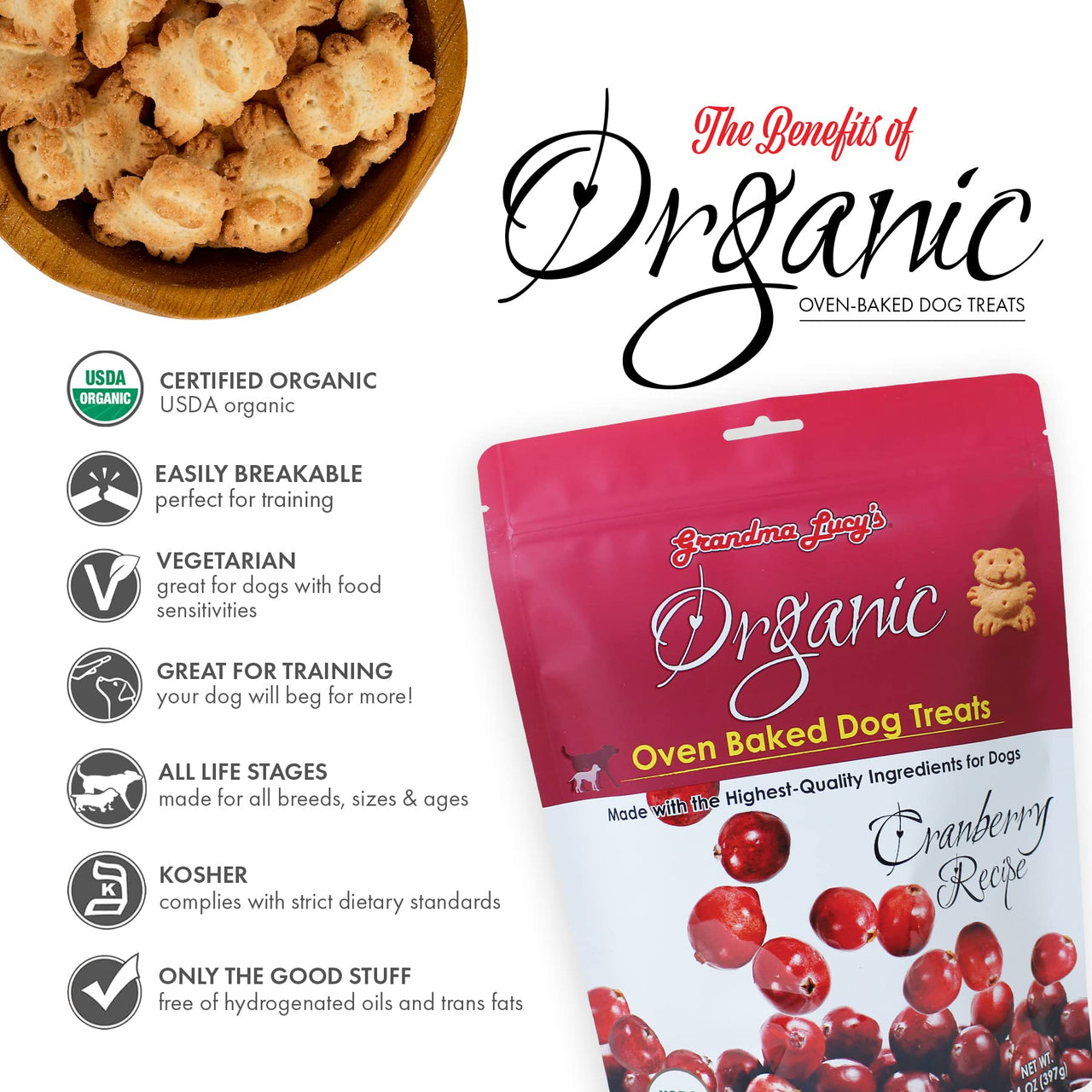 Grandma Lucy's  Organic Oven Baked Dog Treats - Cranberry, 14 oz