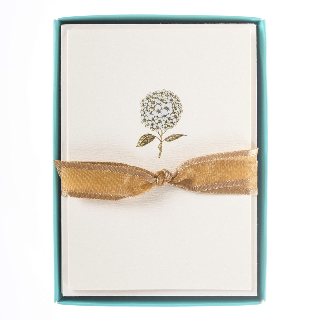 "Graphique Hydrangea La Petite Presse Boxed Notecards - 10 Embellished Gold Foil Blank Cards with Matching Envelopes and Storage Box, 3.25" x 4.75" (L1346CB) Boquet